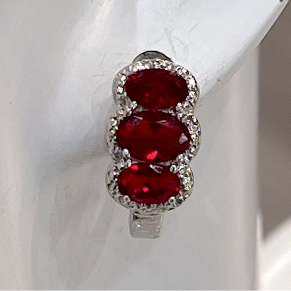 Trilogy Red Gemstone Diamond Accent Latch Back Earrings - Picture 6 of 12